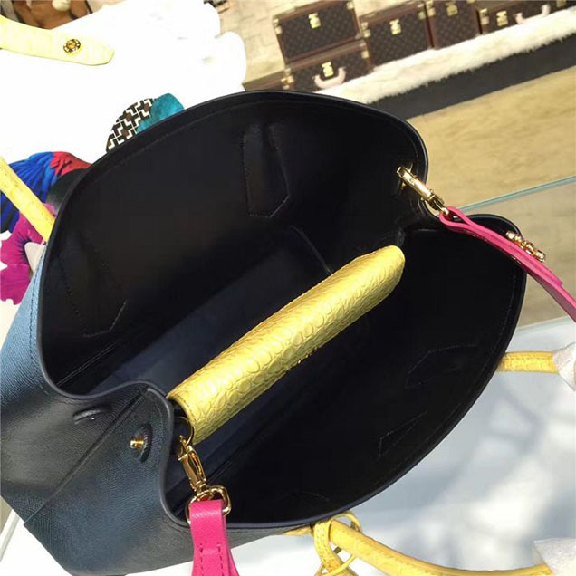Prada Saffiano Double Handle Tote Bag with Croc Stamp 33cm Fall Winter 2016 Bag Collection Black Yellow