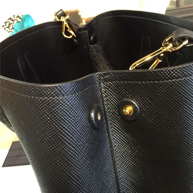 Prada Saffiano Double Handle Tote Bag with Croc Stamp 33cm Fall Winter 2016 Bag Collection Black