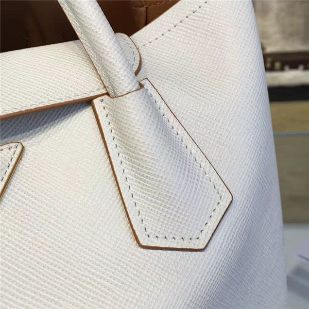 Prada Saffiano Double Handle Tote Bag 33cm Fall Winter 2016 Bag Collection White Tan