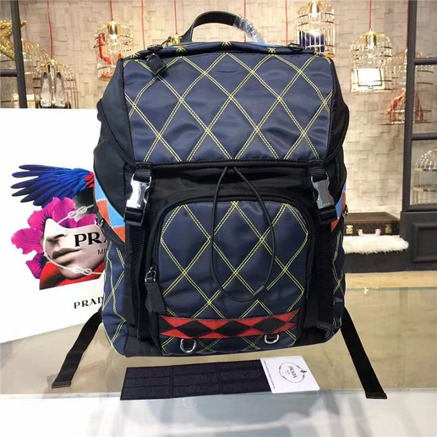 Prada Nylon Backpack 2VZ135 27cm Fall Winter 2017 Bag Collection Multi Gray Black Blue Red