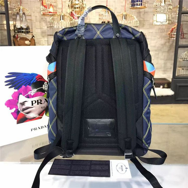 Prada Nylon Backpack 2VZ135 27cm Fall Winter 2017 Bag Collection Multi Gray Black Blue Red