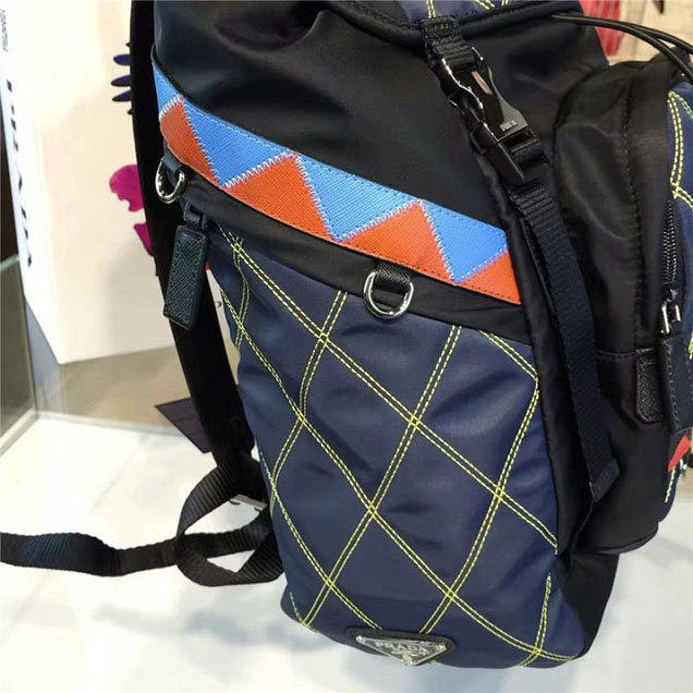 Prada Nylon Backpack 2VZ135 27cm Fall Winter 2017 Bag Collection Multi Gray Black Blue Red