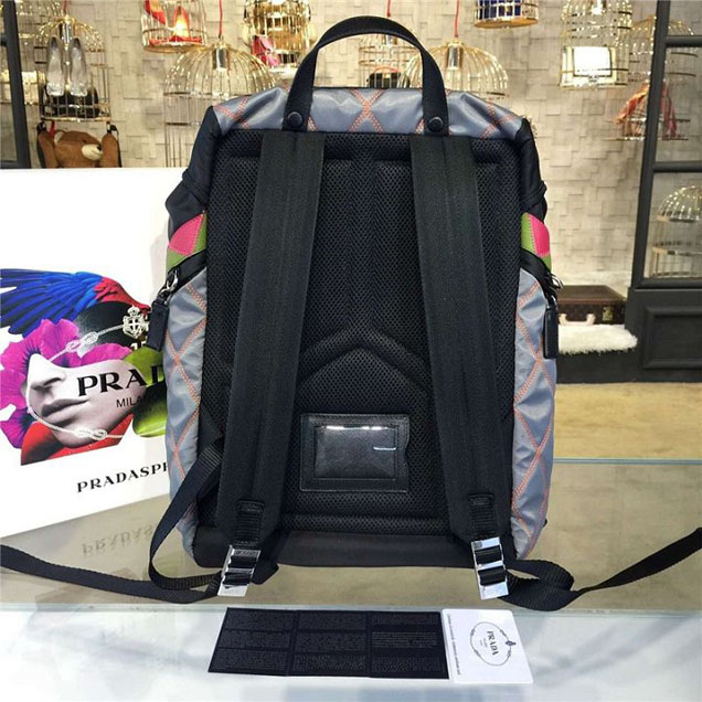 Prada Nylon Backpack 2VZ135 27cm Fall Winter 2017 Bag Collection Multi Gray Black Pink Green