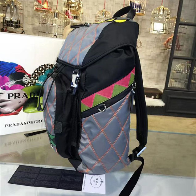 Prada Nylon Backpack 2VZ135 27cm Fall Winter 2017 Bag Collection Multi Gray Black Pink Green