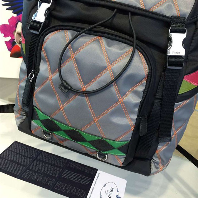 Prada Nylon Backpack 2VZ135 27cm Fall Winter 2017 Bag Collection Multi Gray Black Pink Green