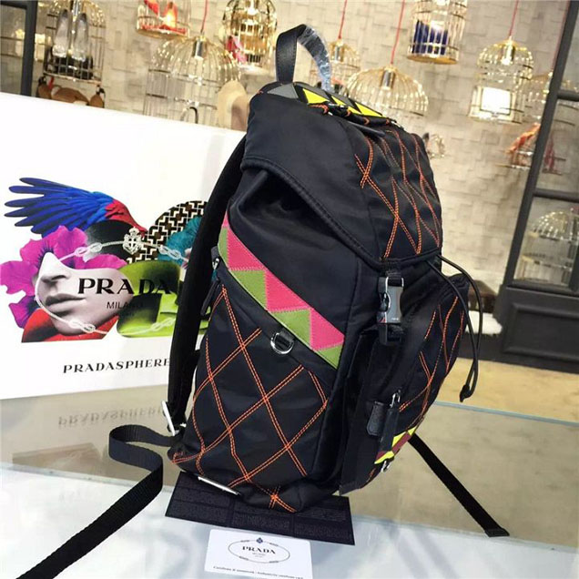 Prada Nylon Backpack 2VZ135 27cm Fall Winter 2017 Bag Collection Multi Black Yellow Red