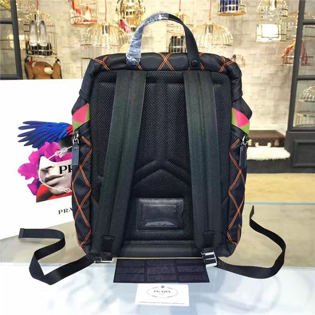 Prada Nylon Backpack 2VZ135 27cm Fall Winter 2017 Bag Collection Multi Black Yellow Red
