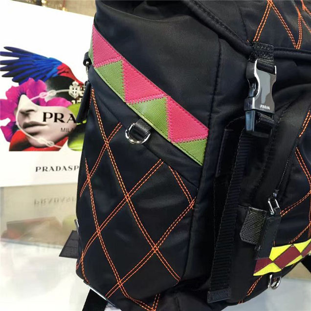 Prada Nylon Backpack 2VZ135 27cm Fall Winter 2017 Bag Collection Multi Black Yellow Red
