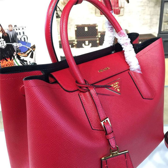 Prada Saffiano Double Handle Tote Bag 35cm Fall Winter 2016 Bag Collection Red