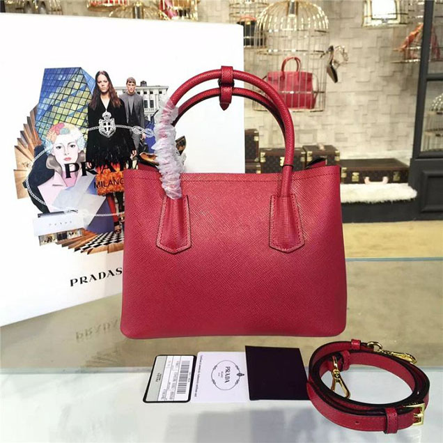 Prada Saffiano Double Handle Tote Bag 26cm Fall Winter 2016 Bag Collection Red