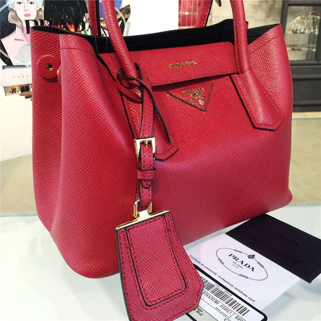 Prada Saffiano Double Handle Tote Bag 26cm Fall Winter 2016 Bag Collection Red