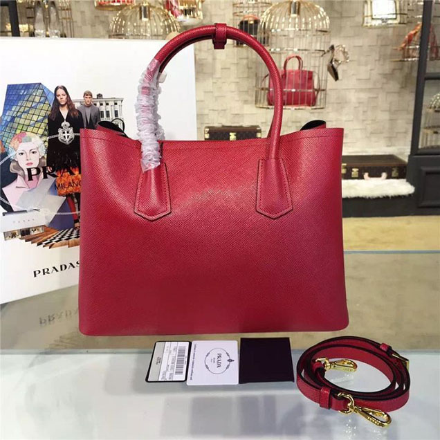 Prada Saffiano Double Handle Tote Bag 33cm Fall Winter 2016 Bag Collection Red