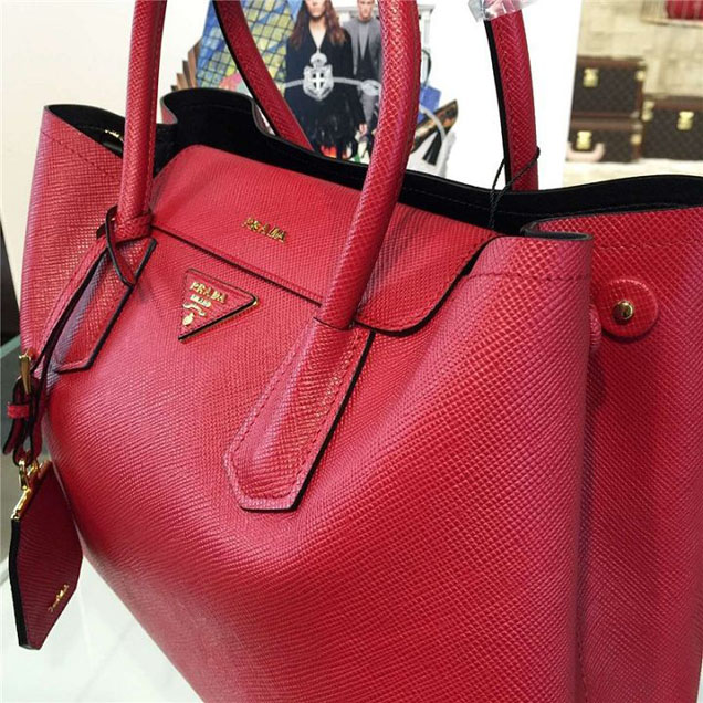 Prada Saffiano Double Handle Tote Bag 33cm Fall Winter 2016 Bag Collection Red