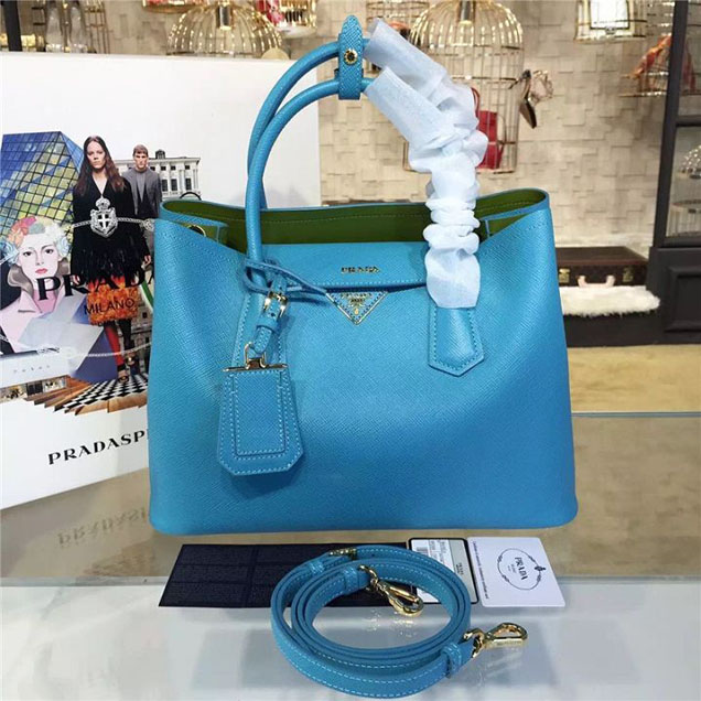 Prada Saffiano Double Handle Tote Bag 33cm Fall Winter 2016 Bag Collection Turquoise Green