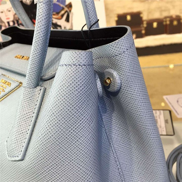 Prada Saffiano Double Handle Tote Bag 26cm Fall Winter 2016 Bag Collection Light Blue Black