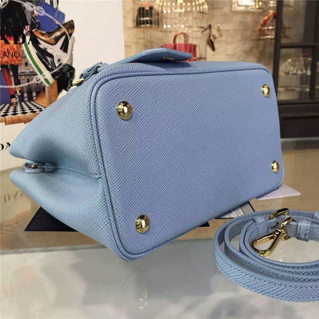Prada Saffiano Double Handle Tote Bag 26cm Fall Winter 2016 Bag Collection Light Blue Black