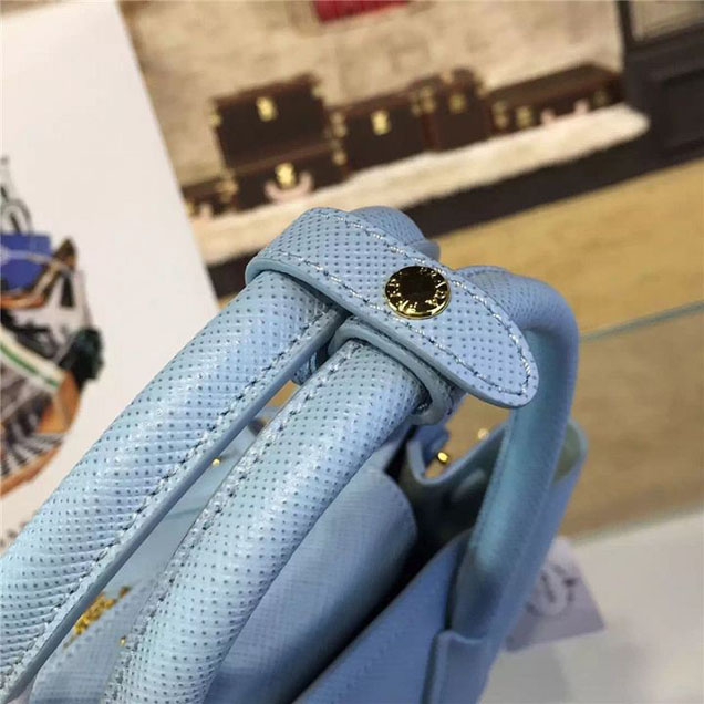 Prada Saffiano Double Handle Tote Bag 30cm Fall Winter 2016 Bag Collection Light Blue Black