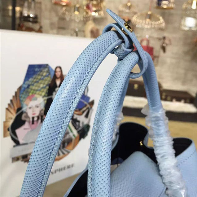 Prada Saffiano Double Handle Tote Bag 33cm Fall Winter 2016 Bag Collection Light Blue Black