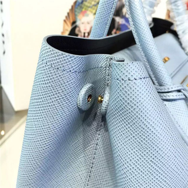 Prada Saffiano Double Handle Tote Bag 33cm Fall Winter 2016 Bag Collection Light Blue Black