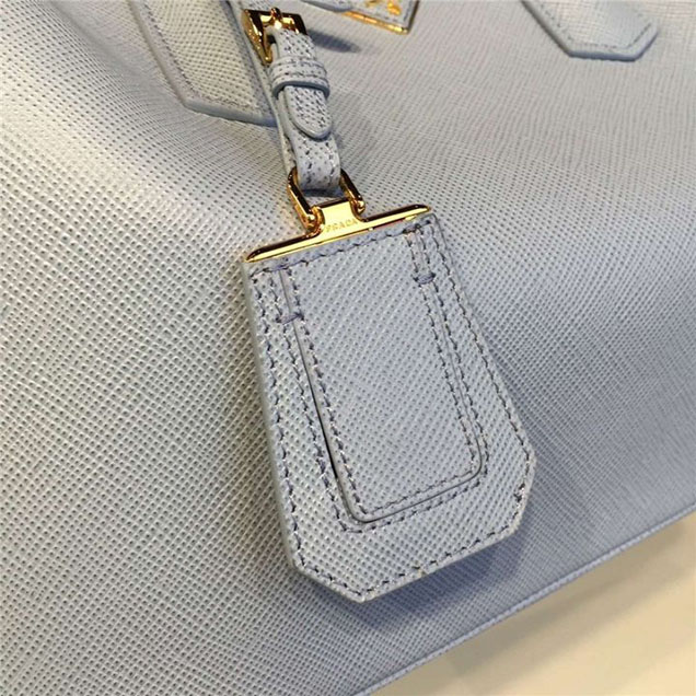 Prada Saffiano Double Handle Tote Bag 35cm Fall Winter 2016 Bag Collection Light Blue Black