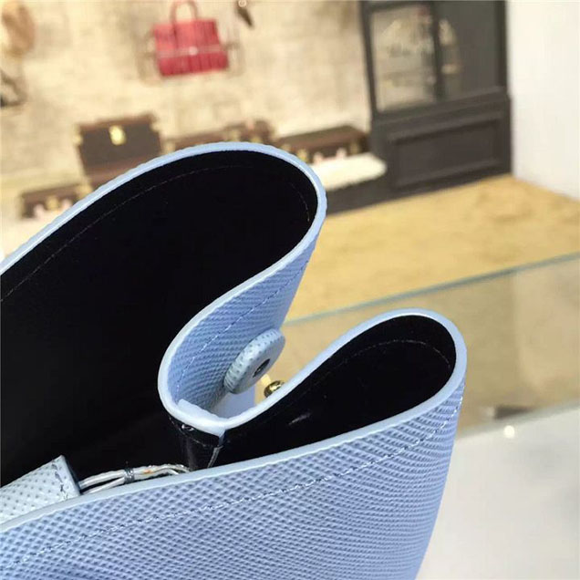 Prada Saffiano Double Handle Tote Bag 35cm Fall Winter 2016 Bag Collection Light Blue Black