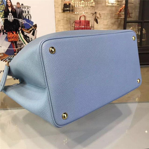 Prada Saffiano Double Handle Tote Bag 35cm Fall Winter 2016 Bag Collection Light Blue Black