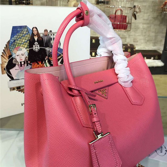 Prada Saffiano Double Handle Tote Bag 33cm Fall Winter 2016 Bag Collection Rosy Pink