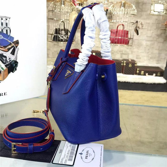 Prada Saffiano Double Handle Tote Bag 26cm Fall Winter 2016 Bag Collection Blue Red