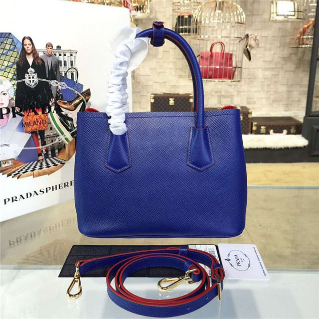 Prada Saffiano Double Handle Tote Bag 26cm Fall Winter 2016 Bag Collection Blue Red