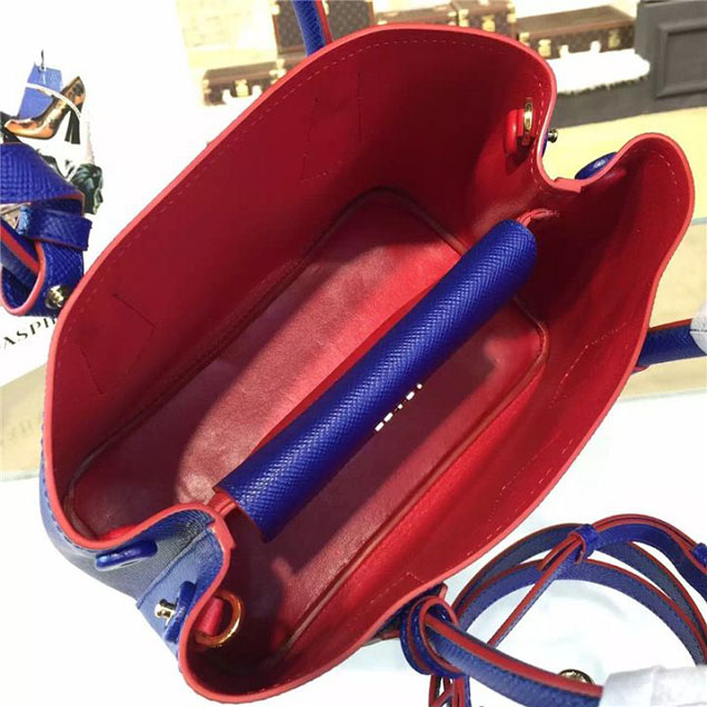 Prada Saffiano Double Handle Tote Bag 26cm Fall Winter 2016 Bag Collection Blue Red