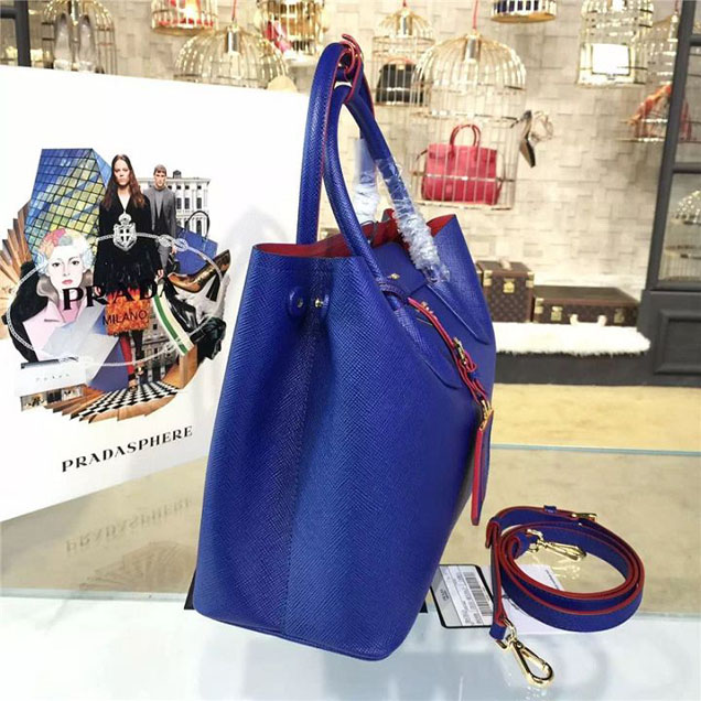 Prada Saffiano Double Handle Tote Bag 33cm Fall Winter 2016 Bag Collection Blue Red