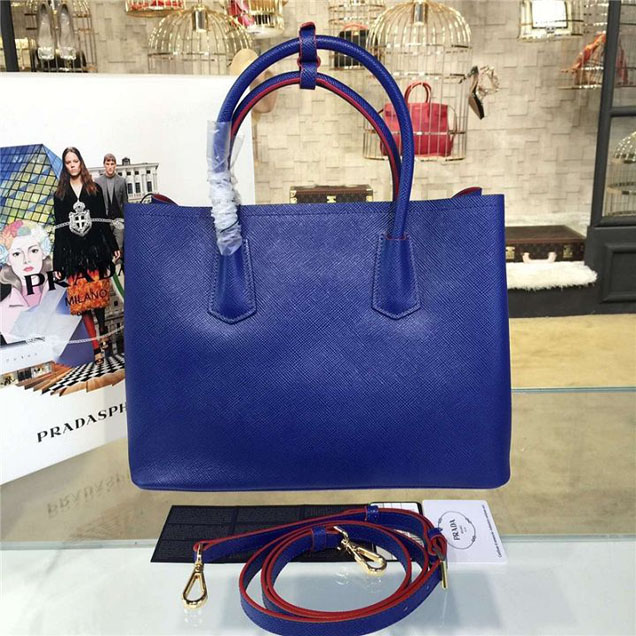 Prada Saffiano Double Handle Tote Bag 33cm Fall Winter 2016 Bag Collection Blue Red