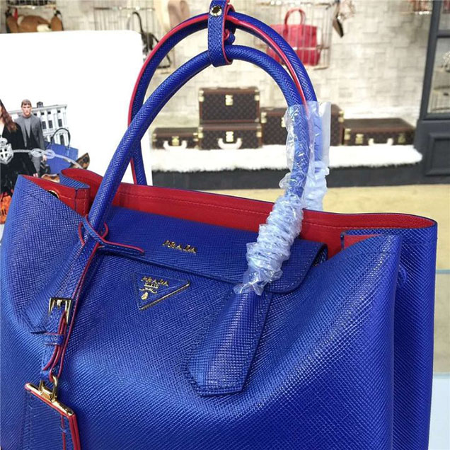 Prada Saffiano Double Handle Tote Bag 33cm Fall Winter 2016 Bag Collection Blue Red