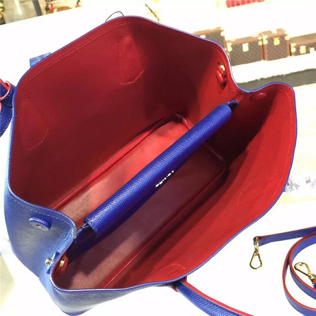 Prada Saffiano Double Handle Tote Bag 33cm Fall Winter 2016 Bag Collection Blue Red