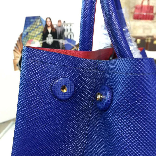 Prada Saffiano Double Handle Tote Bag 33cm Fall Winter 2016 Bag Collection Blue Red