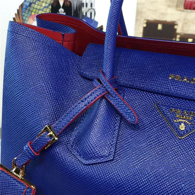 Prada Saffiano Double Handle Tote Bag 35cm Fall Winter 2016 Bag Collection Blue Red