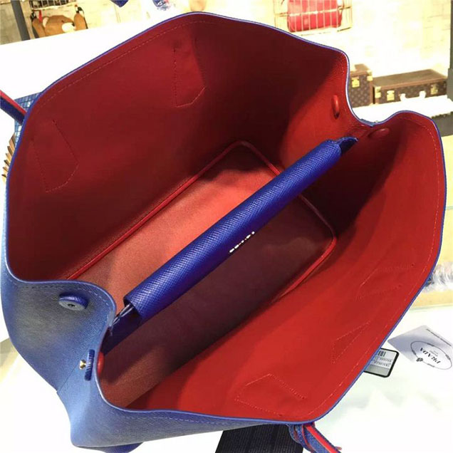 Prada Saffiano Double Handle Tote Bag 35cm Fall Winter 2016 Bag Collection Blue Red