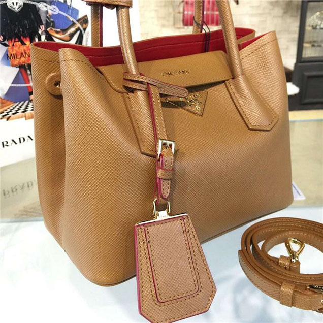 Prada Saffiano Double Handle Tote Bag 26cm Fall Winter 2016 Bag Collection Camel Red