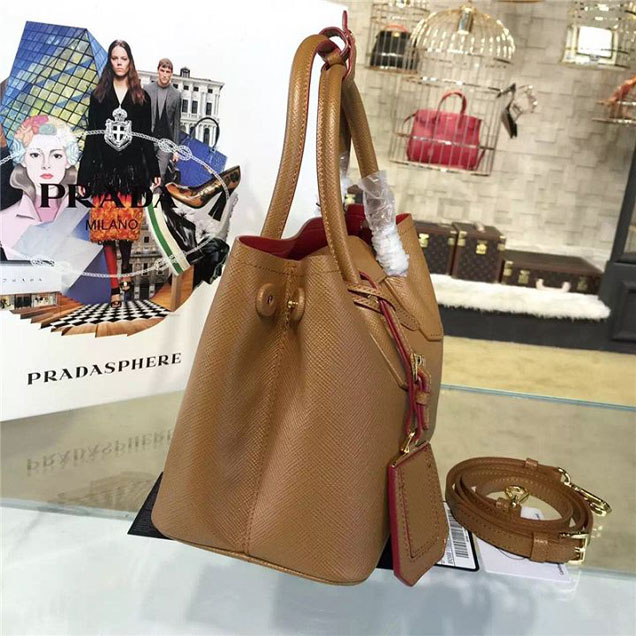 Prada Saffiano Double Handle Tote Bag 26cm Fall Winter 2016 Bag Collection Camel Red