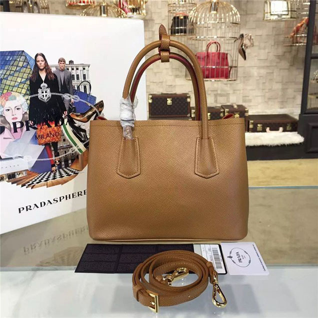 Prada Saffiano Double Handle Tote Bag 26cm Fall Winter 2016 Bag Collection Camel Red