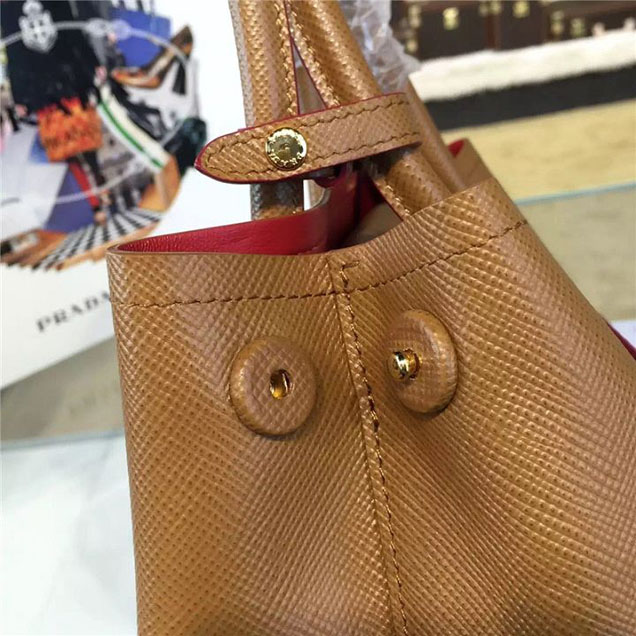 Prada Saffiano Double Handle Tote Bag 26cm Fall Winter 2016 Bag Collection Camel Red