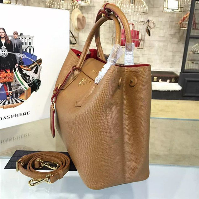 Prada Saffiano Double Handle Tote Bag 33cm Fall Winter 2016 Bag Collection Camel Red