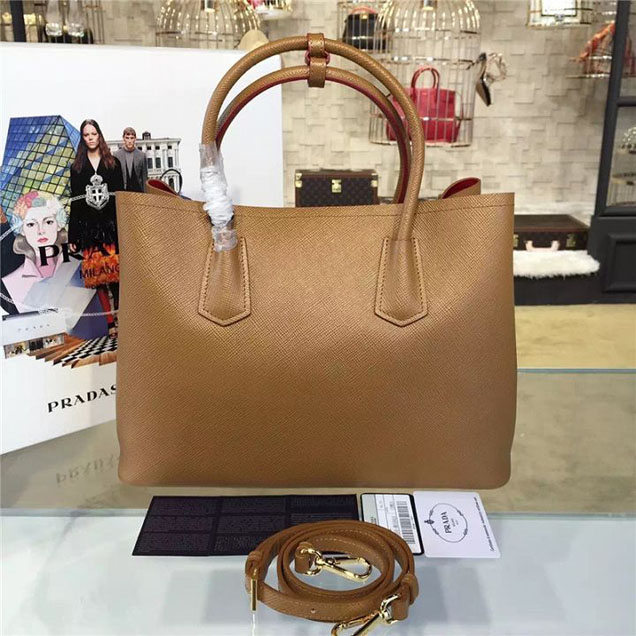 Prada Saffiano Double Handle Tote Bag 33cm Fall Winter 2016 Bag Collection Camel Red