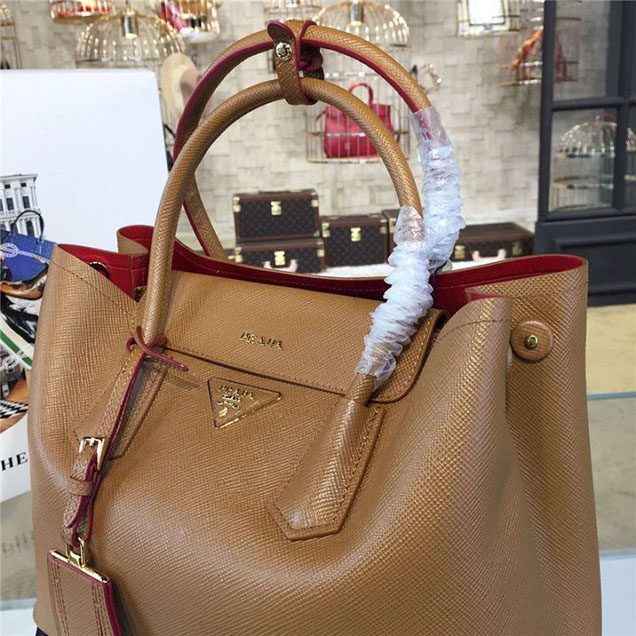 Prada Saffiano Double Handle Tote Bag 33cm Fall Winter 2016 Bag Collection Camel Red