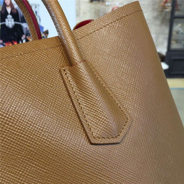 Prada Saffiano Double Handle Tote Bag 33cm Fall Winter 2016 Bag Collection Camel Red