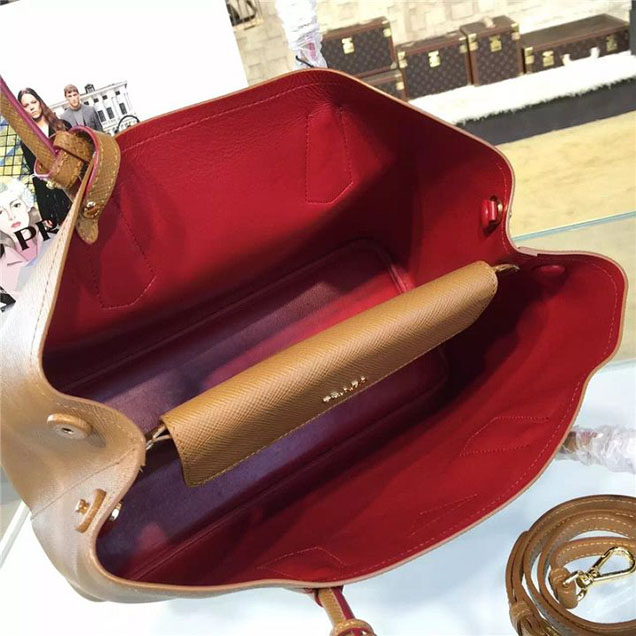 Prada Saffiano Double Handle Tote Bag 33cm Fall Winter 2016 Bag Collection Camel Red