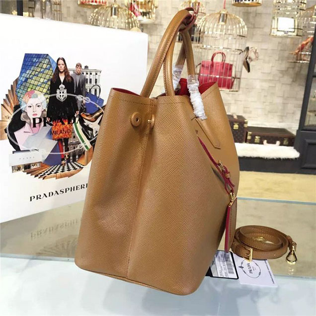 Prada Saffiano Double Handle Tote Bag 35cm Fall Winter 2016 Bag Collection Camel Red