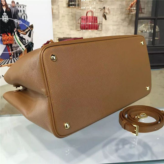 Prada Saffiano Double Handle Tote Bag 35cm Fall Winter 2016 Bag Collection Camel Red