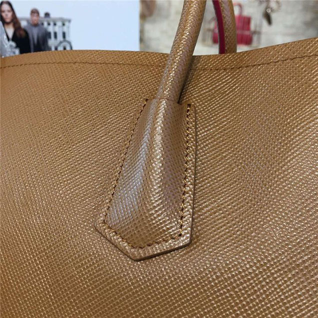 Prada Saffiano Double Handle Tote Bag 35cm Fall Winter 2016 Bag Collection Camel Red