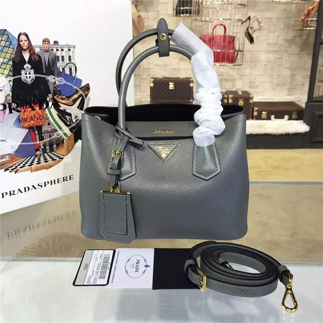 Prada Saffiano Double Handle Tote Bag 26cm Fall Winter 2016 Bag Collection Grey